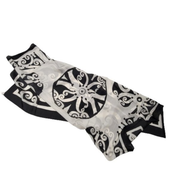 Black and White Silk Handpainted Square Scarf  - NEW - Picture 3 of 7
